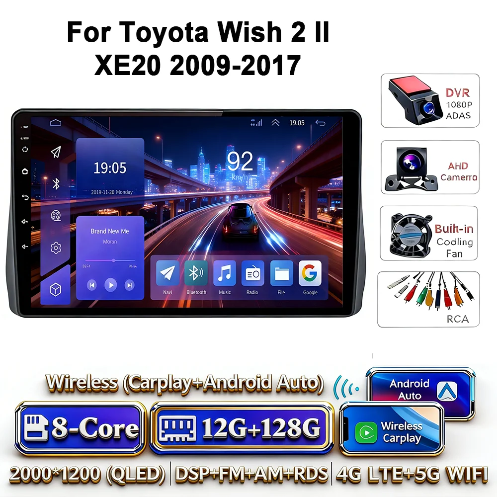 Android 17 Carplay Android Auto 4G WIFI autoradio voor Toyota Wish 2 XE20 2009-2017 GPS DSP BT touchscreen multimediasysteem