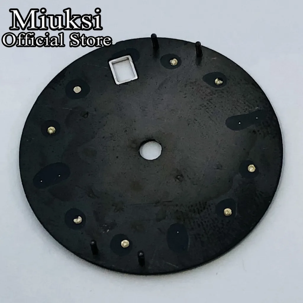 Miuksi 28.5mm sterile dial black white watch dial fit NH35 movement fit 3 o\'clock crown 3.8 o\'clock crown