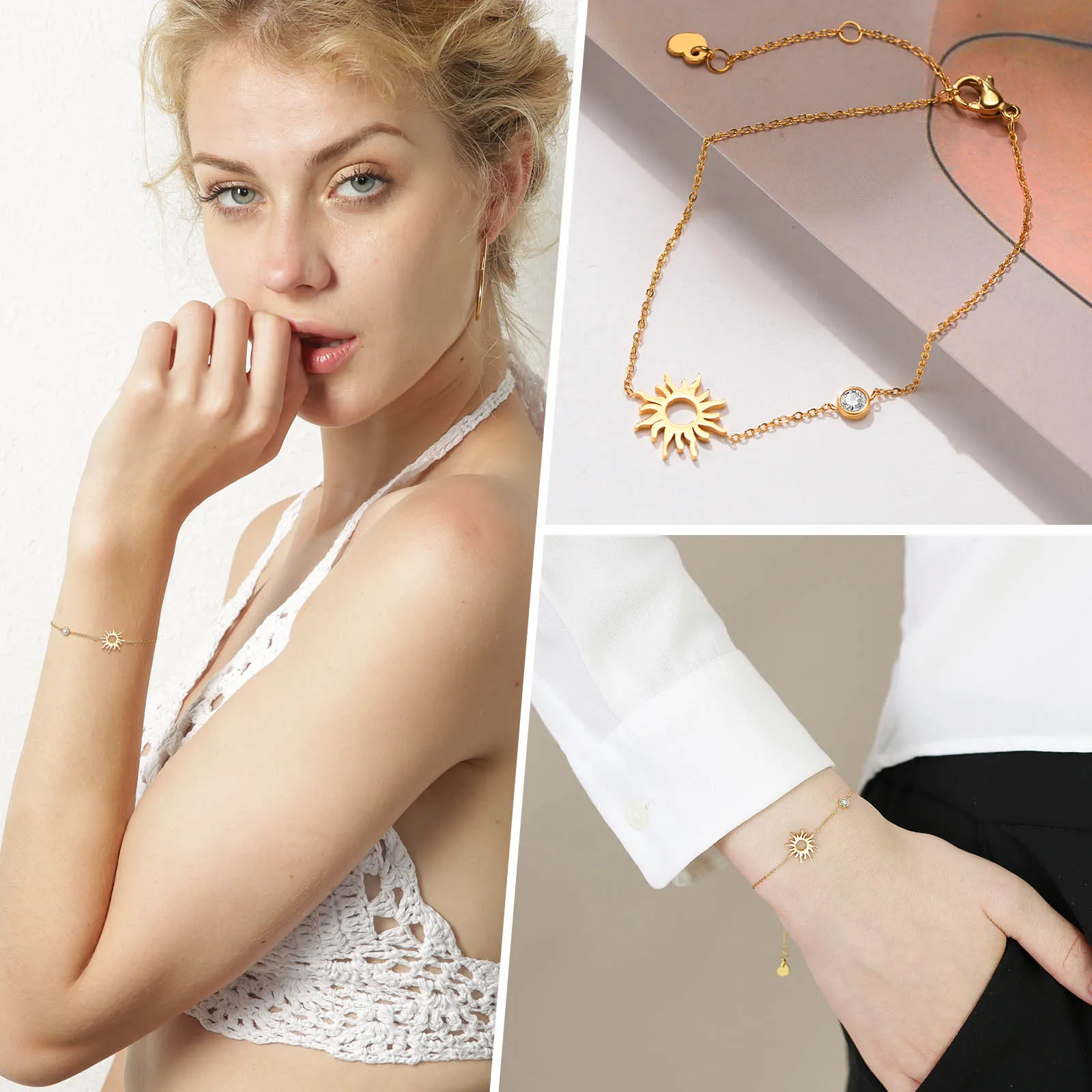 أنيقة القلب الزركون مكدسة أساور للنساء الذهب اللون متعدد حبلا سلسلة سوار حزب الأزياء والمجوهرات هدية