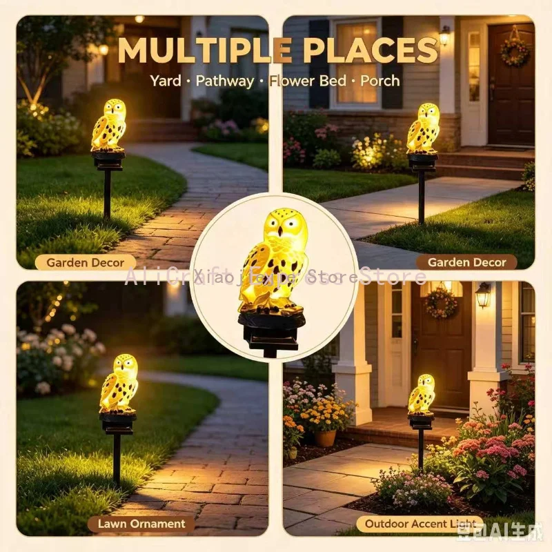 Realistic Spotted Owl Solar Powered Ground Lamp IP44 Rainproof Outdoor Courtyard Backyard Warm Night Ornament Light
