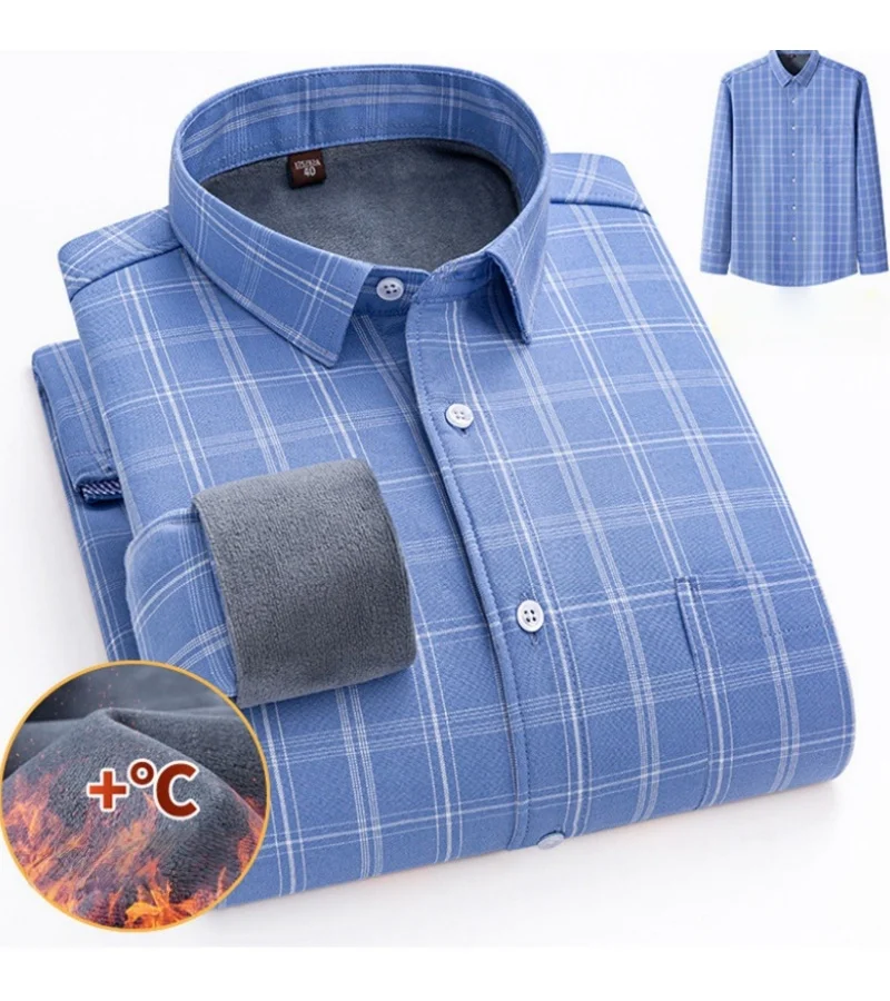 

Men's Winter Warm Long Sleeve Shirts Casual Shirt for Men Flannel Fur Lined Thick Formal Shirts Men's Clothing Thermal Shirt