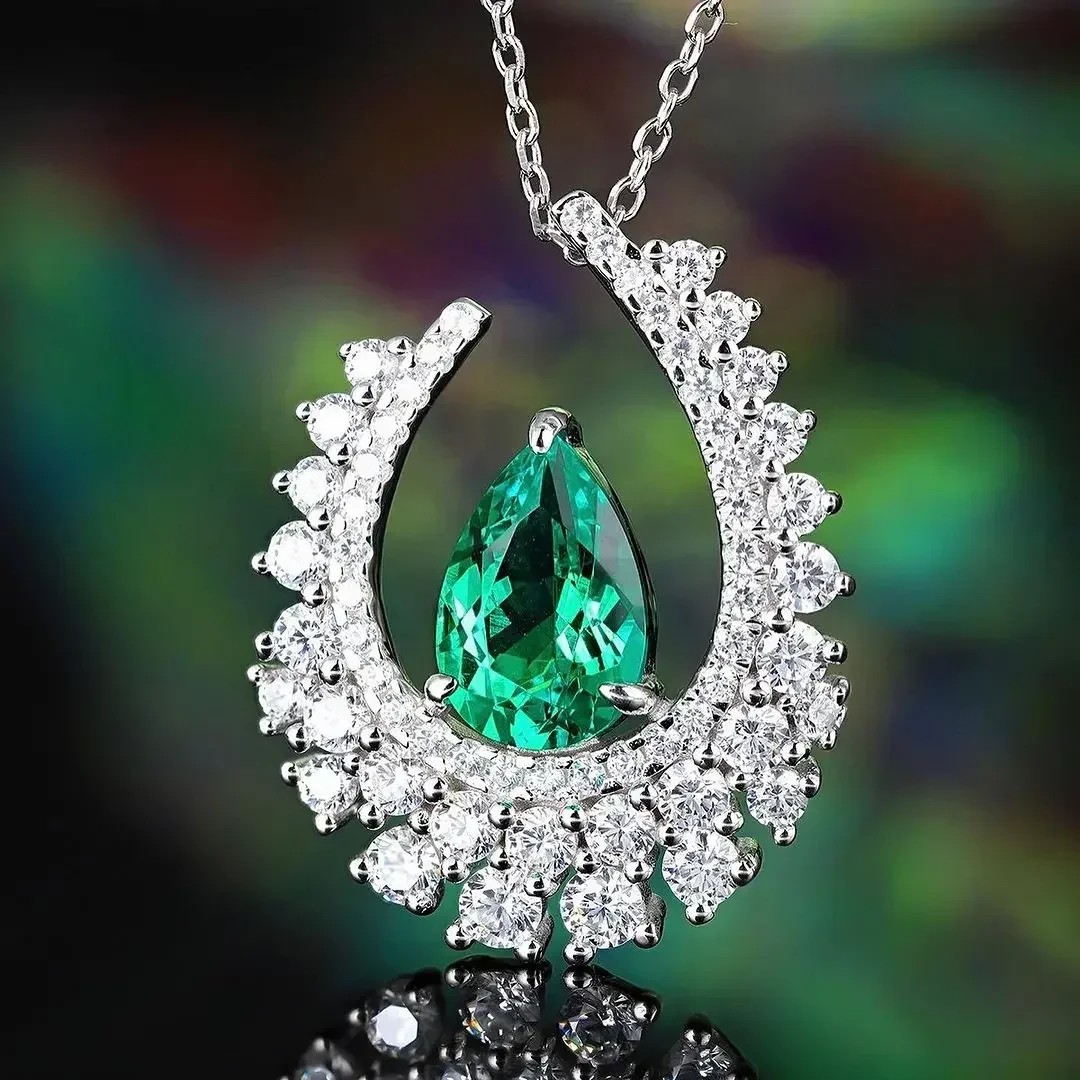 

New Fashion Design 1.91 Carat Lab Grown Emerald Pendant Necklace S925 Women's Christmas Gift Pendant Silver Jewelry