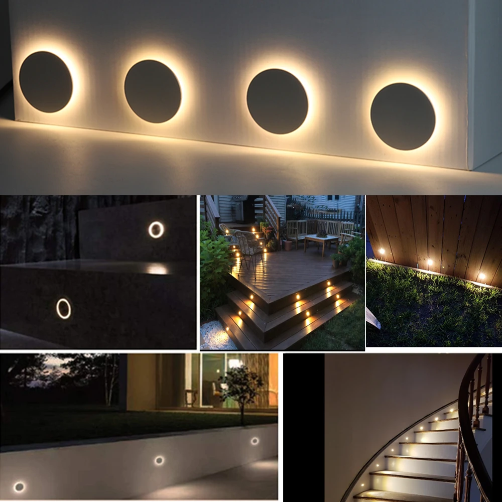 Lámpara LED empotrable impermeable IP67 para escaleras, luces de pared para jardín, hogar, escaleras, 1W, lámparas de pasillo exterior, iluminación de pared de 12V-24V