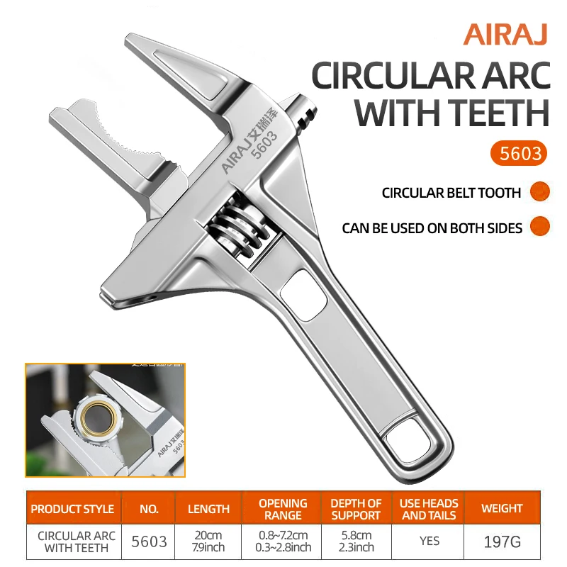 AIRAJ 1pc Adjustable Wrench Universal Monkey Spanner Multi-functionPlumbing Hand Tools, Nut Sink Wrench Bathroom Pipe Large Open