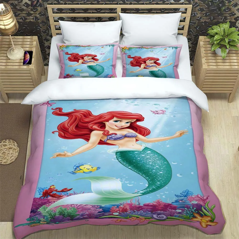 ديزني الفراش مجموعات ليتل ميرميد غطاء لحاف طقم سرير الملك الملكة أغطية سرير مع المخدة المفارش ديكور هدايا الأطفال
