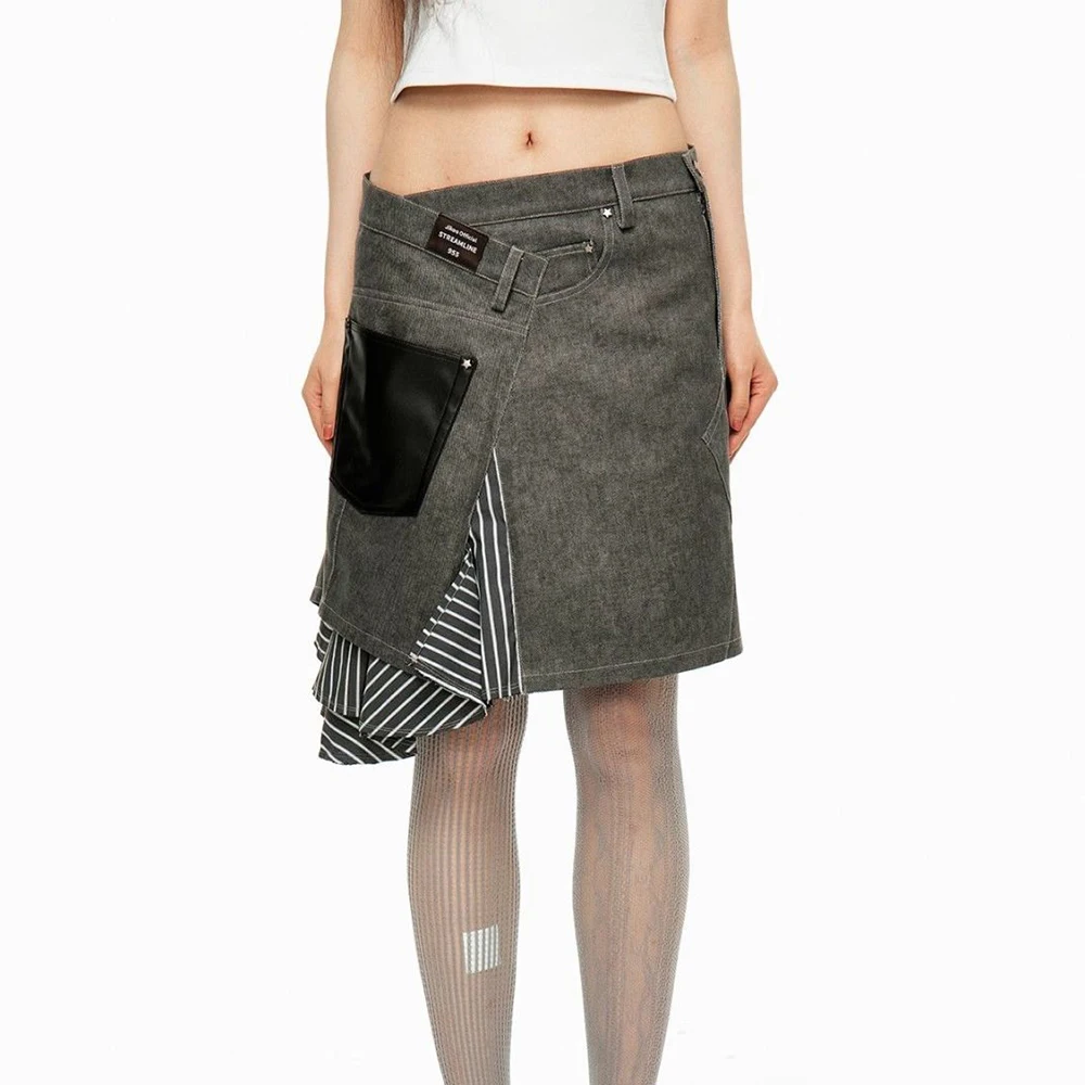 Multi-sided Wear Splicing Irregular Skirt Old Medium Skirt Large Size High Waist Spice Girl Twill Denim A-shaped Skirt
