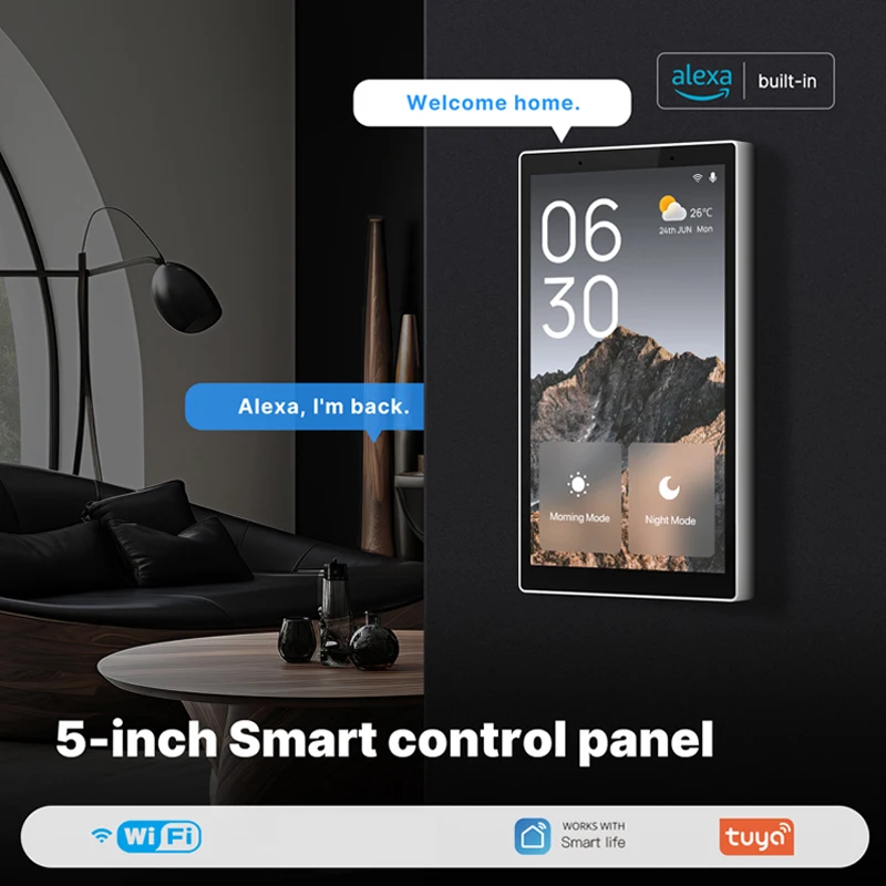 

Уникальная панель переключателя шлюза для умного дома Tuya, 5 дюймов, панель управления домашней автоматизацией, встроенная Alexa для интеллектуальных сцен Smart Dev