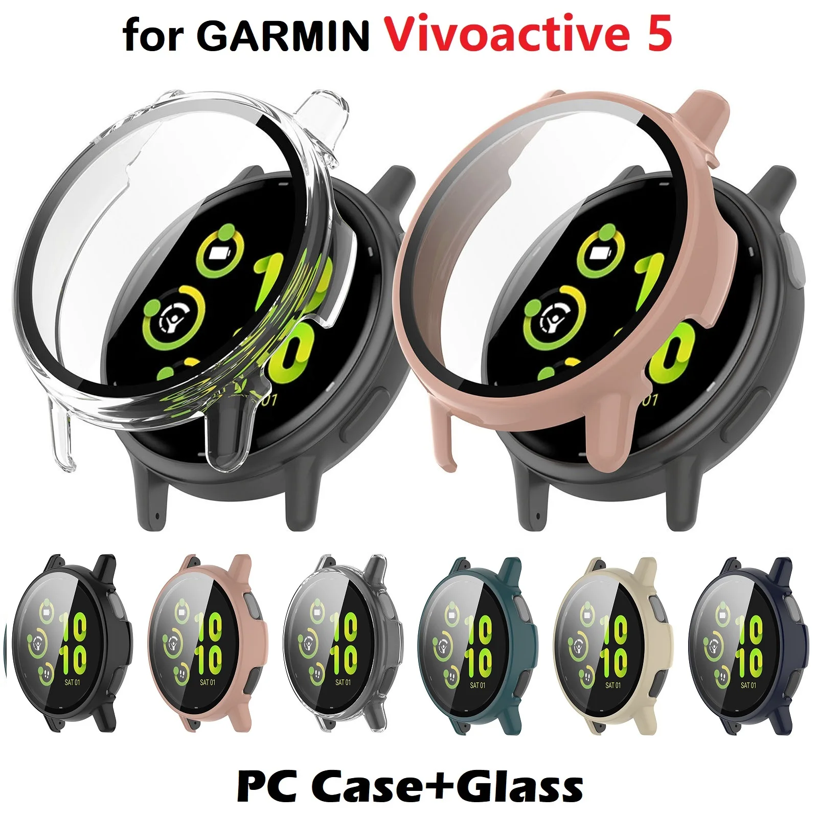 30PCS PC Cover for Garmin Vivoactive 5 Smart Watch Hard Bumper Tempered Glass Screen Protector Case