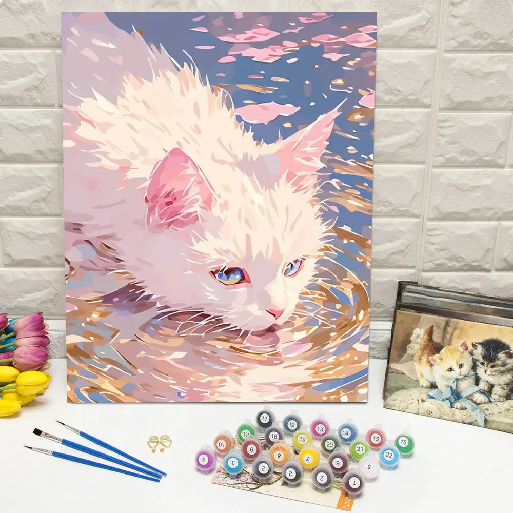 Digital Oil Painting Cat Handpainted Canvas Painting Kitten Drawing By Numbers Animal DIY Kit For Adults Wall Decor Living Room