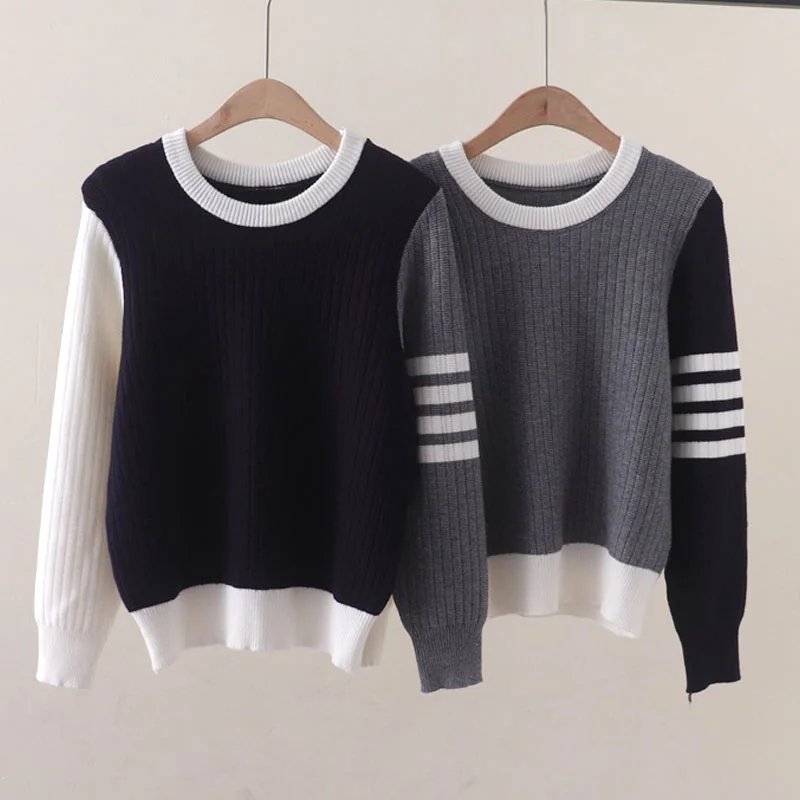 

Осень и зима, новый женский модный повседневный полосатый вязаный свитер с воротником, мягкий и удобный вязаный пуловер, женский