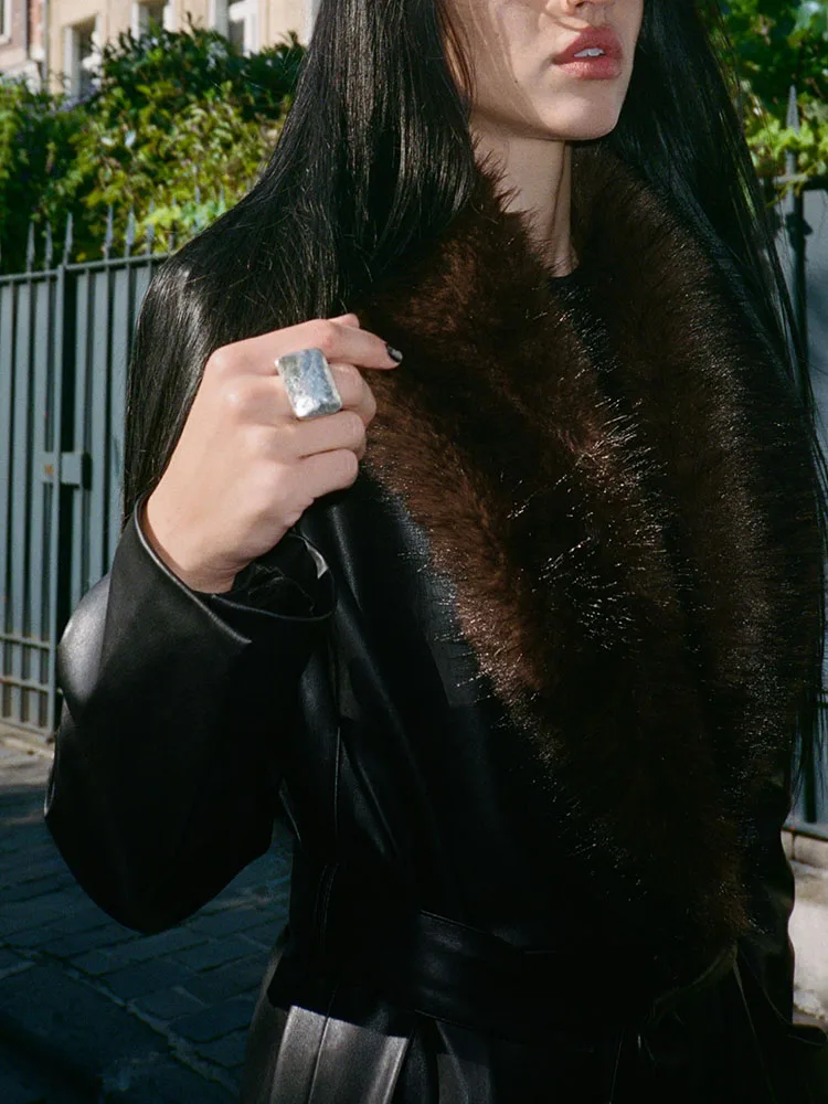 

Sweet Ele пальто с эффектом искусственного меха, новинка зимы 2023, женское пальто Faion Commute Sle Long Sve средней длины на одной пуговице