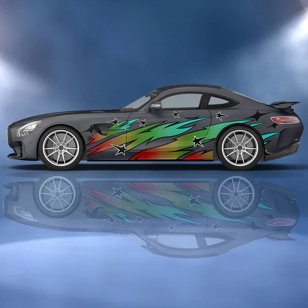 

Gradient Star Flame Stripes Car Vinyl Wraps Decal Self-adhesive PVC Sticker Suitable for Trucks SUV Decor Auto Accessories Gift