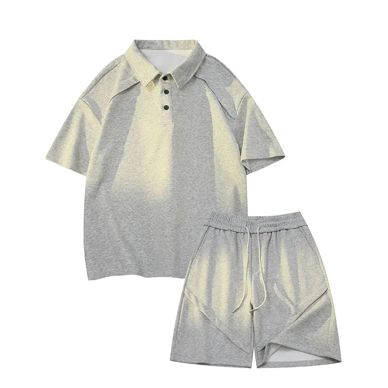 

Summer New Trend Men's Sports Suit Tracksuit Men's Casual Polo Solid Short Sleeve T-shirt Shorts Set Oversized Streetwear Suit