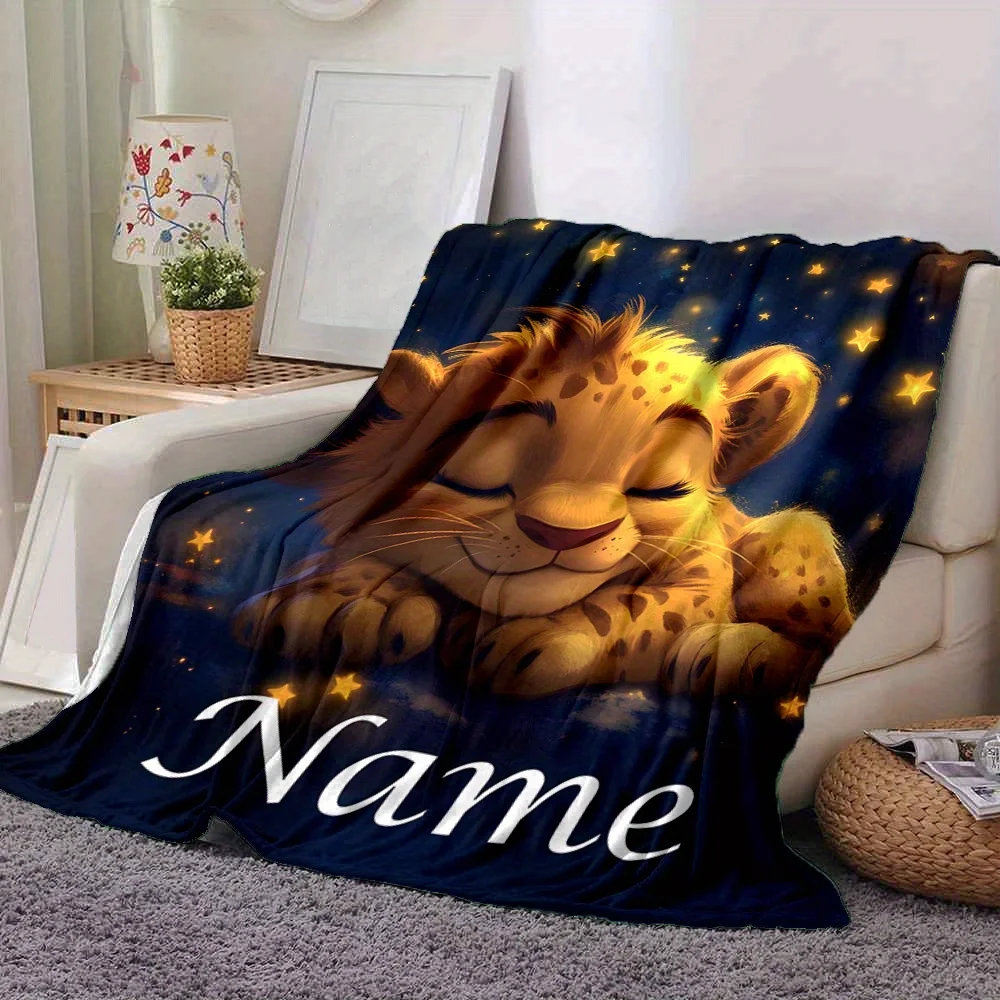 1 personalized lion blanket with the custom name 