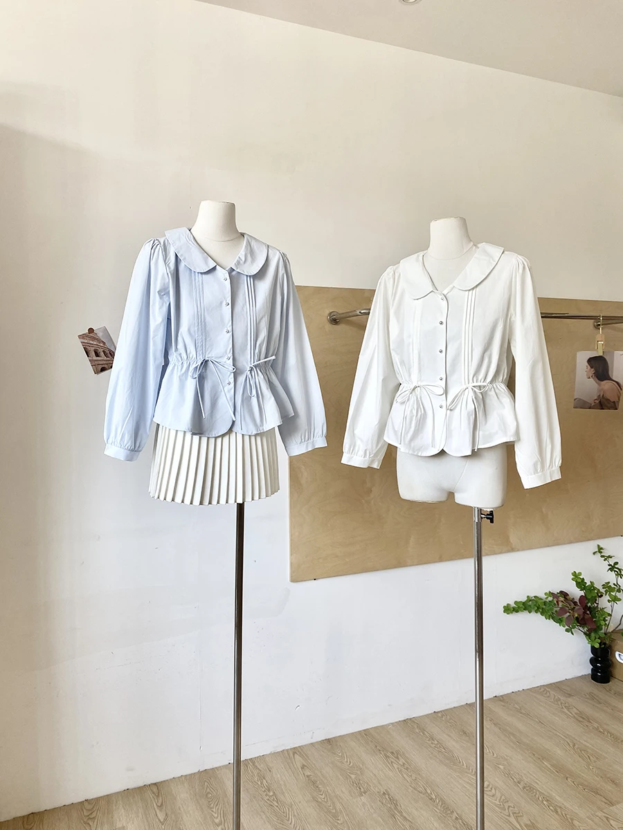 

Spring 2026 Sweet Style Korean Loose Fit Doll Collar Shirt Women's Slimming Top Polyester Fiber Long Sleeve Regular Sleeve