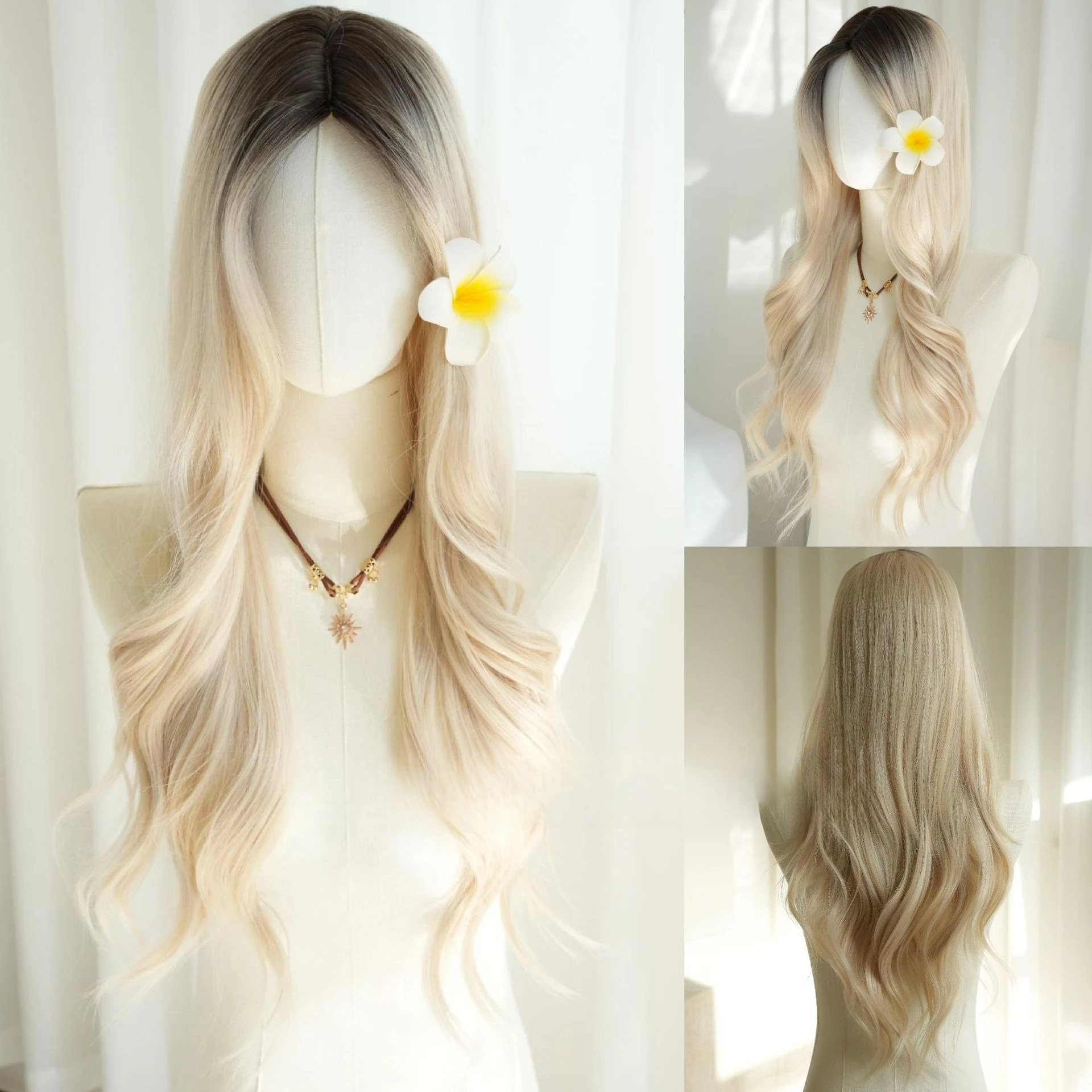 

Gradually change platinum wig long hair summer girl group curly hair natural fashion big wave full head wig cover