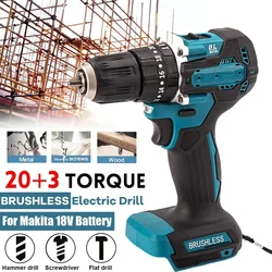 3 in 1 Brushless Cordless Electric Impact Drill Hammer 10mm 20+2 Torque Electric Screwdriver Power Tools for Makita Battery