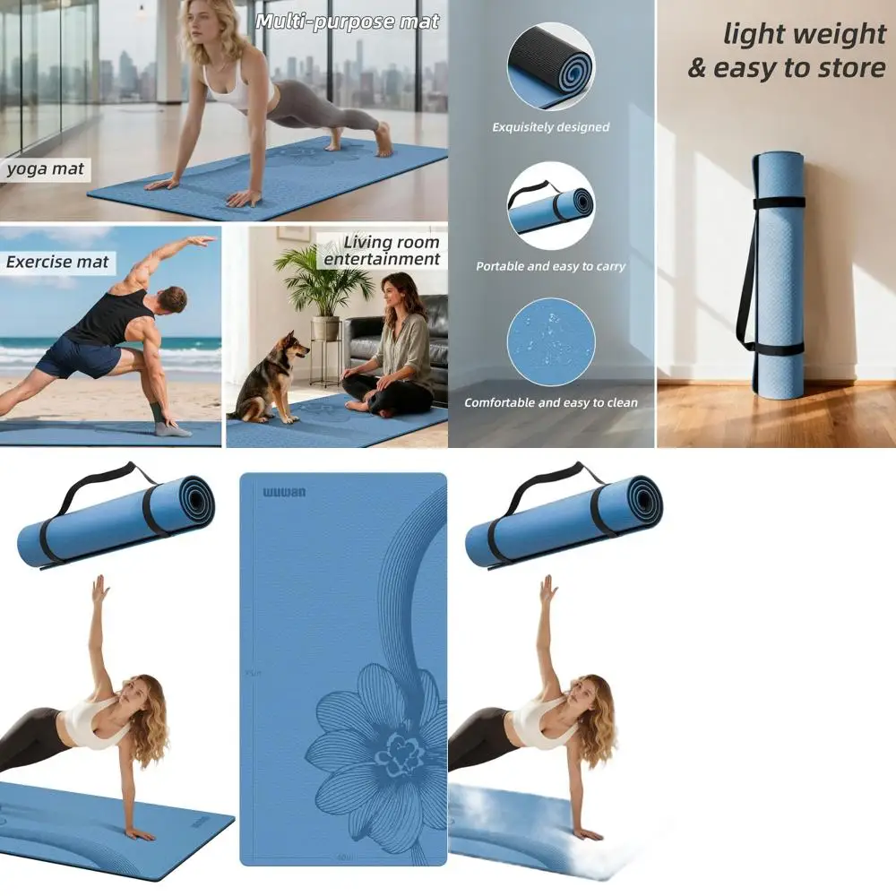 

Extra Thick 76x40 TPE Yoga Mat with Non-Slip Surface & Carry Strap for Fitness, Pilates, Stretching
