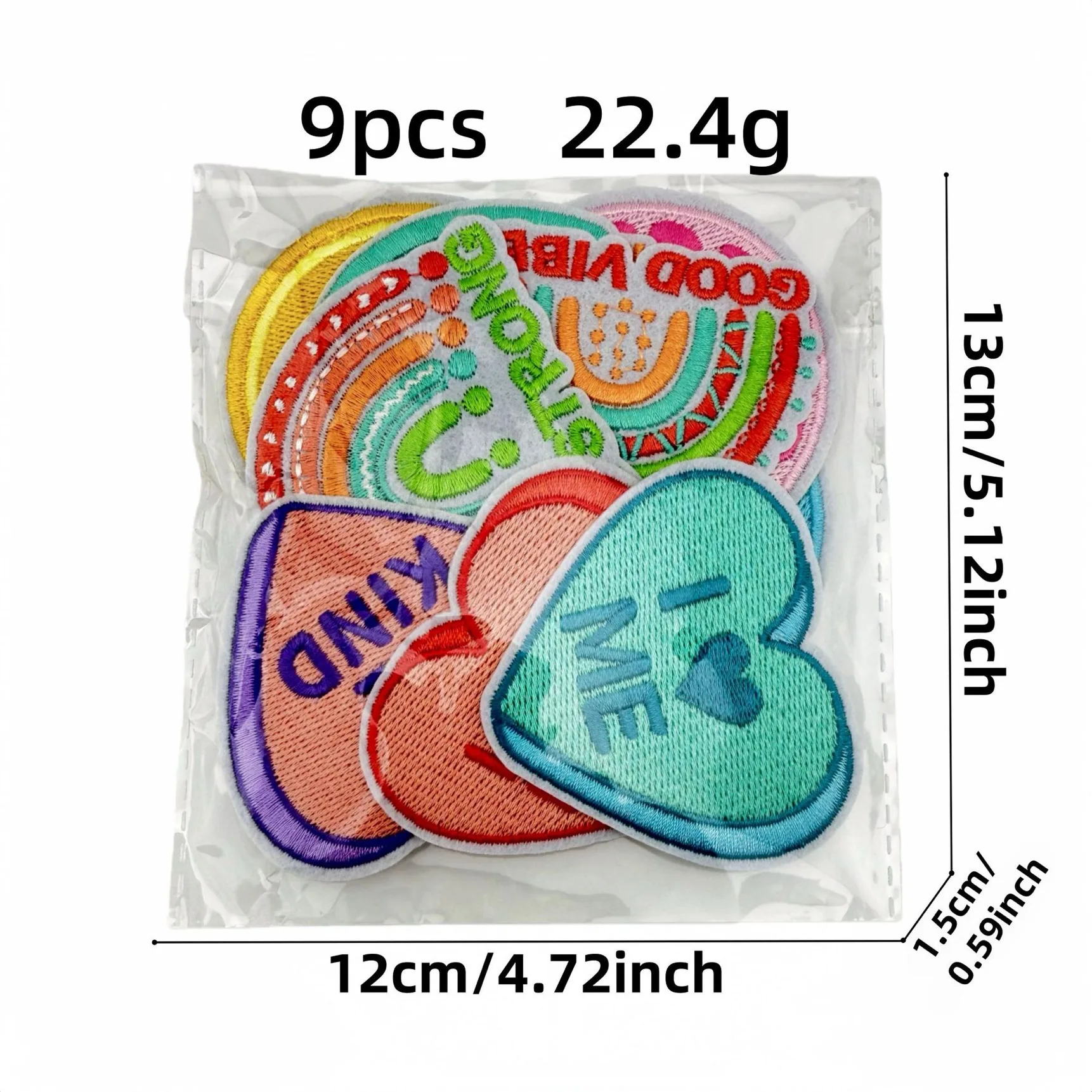 10pcs Embroidery Rainbow Heart Patches Iron On English Logo DIY Clothes Backpack Badge Appliques Wholesale
