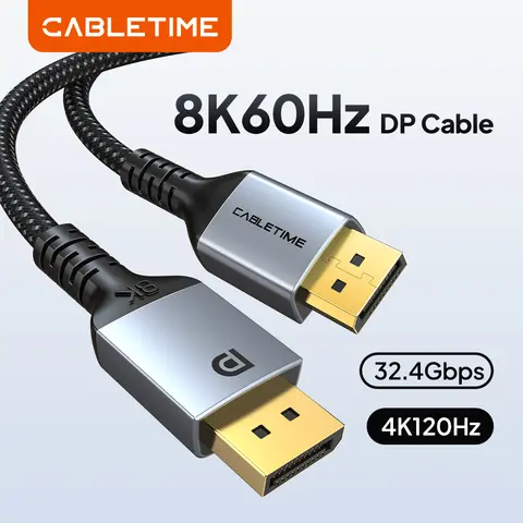 CABLETIME DisplayPort 1.4 Cable 8K DP Video Cable DP to DP 8K@60Hz 120Hz 4K for PC Computer Gaming Monitor Projector DP Cable