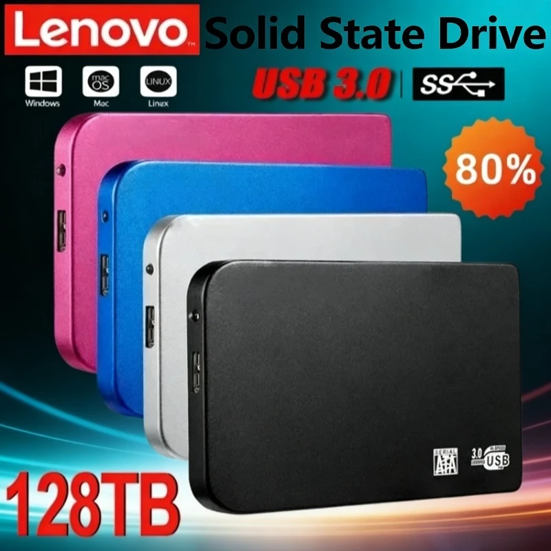 

Lenovo 128TB High-speed SSD USB 3.0 Enclosure Mobile Hard Drive Cases for SSD External Storage HDD Box With USB3.0 Cable ABS
