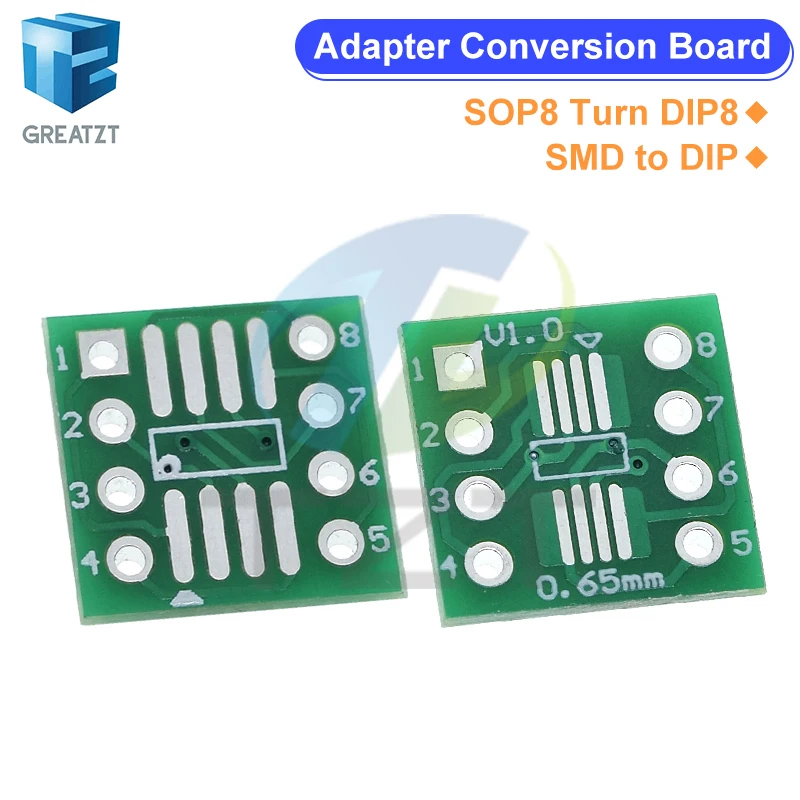 10 шт. SOP8 поворотный DIP8 / SMD для DIP IC адаптер разъем SOP8/TSSOP8/SOIC8/SSOP8 плата для DIP адаптер преобразователь пластина 0,65 мм 1,27 мм