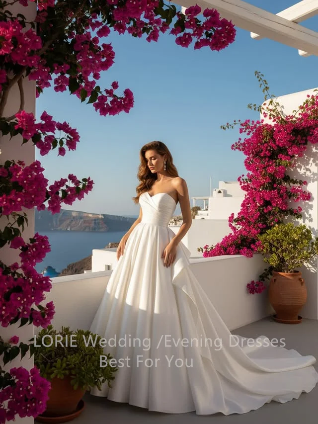 

LORIE Elegant Satin Strapless Wedding Dresses A-Line Pleated Bride Prom Gown Floor-Length Bridal Gowns Customized