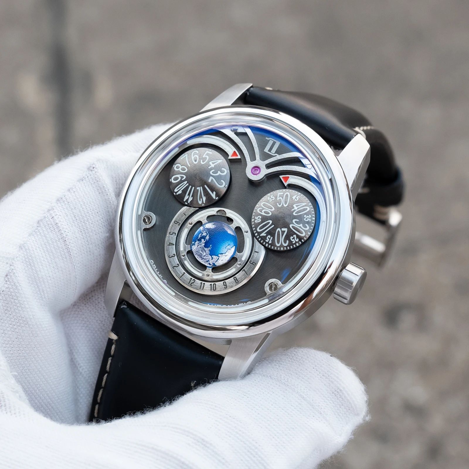 OBLVLO للرجال موضة النسر 3 عيون ساعة أوتوماتيكية مينا أخضر أزرق مضيئة مقاوم للماء ساعة ميكانيكية جلدية مقاومة للماء JM-EAG