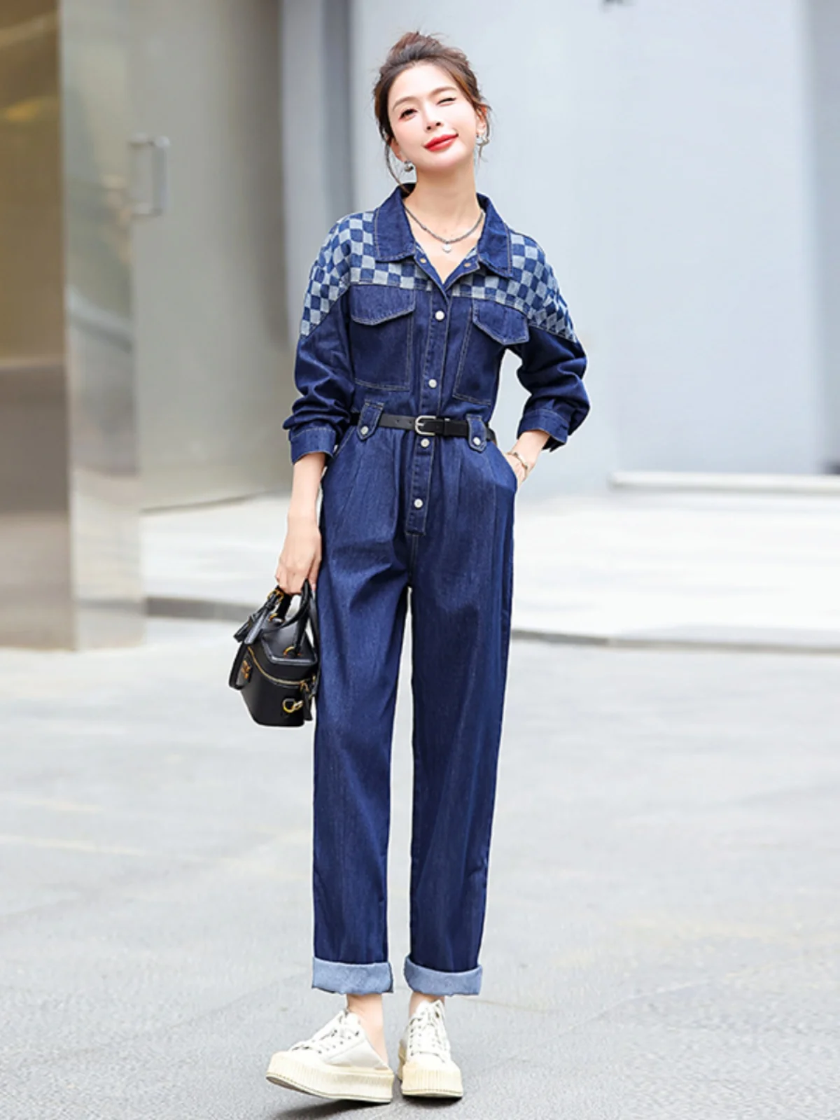 Lusam Denim Overalls Women's Autumn 2025 New Workwear Suit Slimming One-Piece Pants High Waist Long Cotton Blend