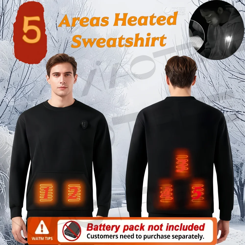 New USB Heated Hoodie, Men's Five-Zone Heated Clothing, Outdoor Warm Sportswear, Autumn and Winter, Cozy Heated Sweater