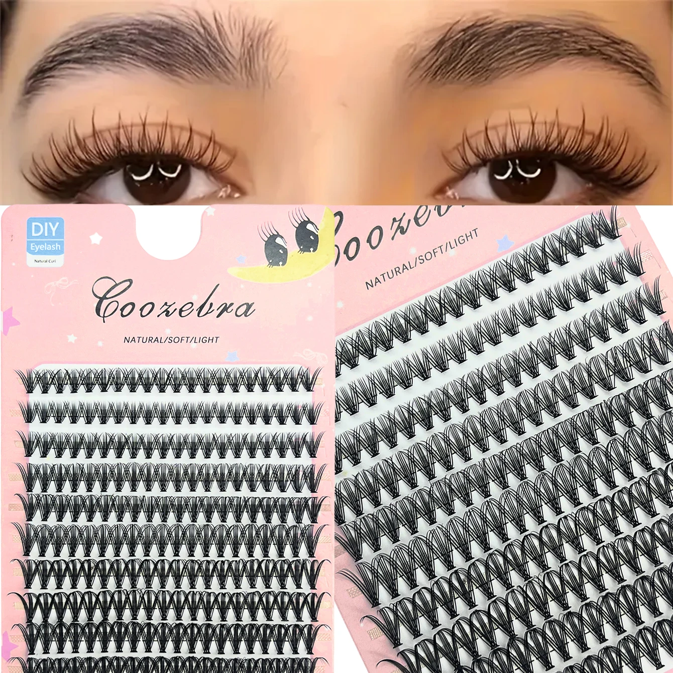 Natürlich aussehende 20D-DIY-Wimpern – weiche, wispige Cluster-Wimpern in gemischten Längen (9–16 mm) – D-Curl, flauschig und voluminös, wiederverwendbar
