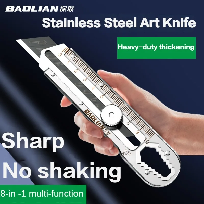 8-in-1 Utility Knife Box Cutter, Multi-purpose Stainless Steel Folding Heavy-duty Waterproof Snap-off Cutter Knife with Blad
