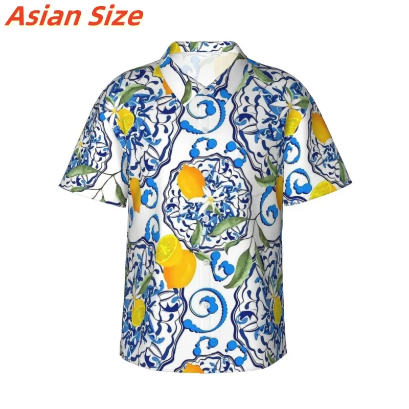 Fruit Lemon Pattern Lapel Shirt For Men Retro Ethnic 3D Printed Hawaiian Shirts Fashion Short Sleeve Tops Harajuku Button Blouse