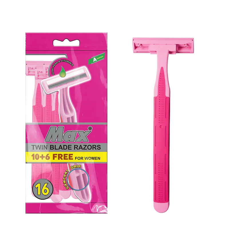 

16 pcs pink color twin blade razor for women packed in polybag package 6 pcs free disposable razor manual shaving razor