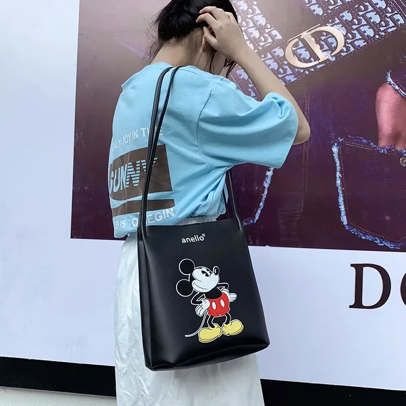 Disney autumn new wild soft PU bucket bag ladies handbag large-capacity printed Mickey mouse shoulder bag