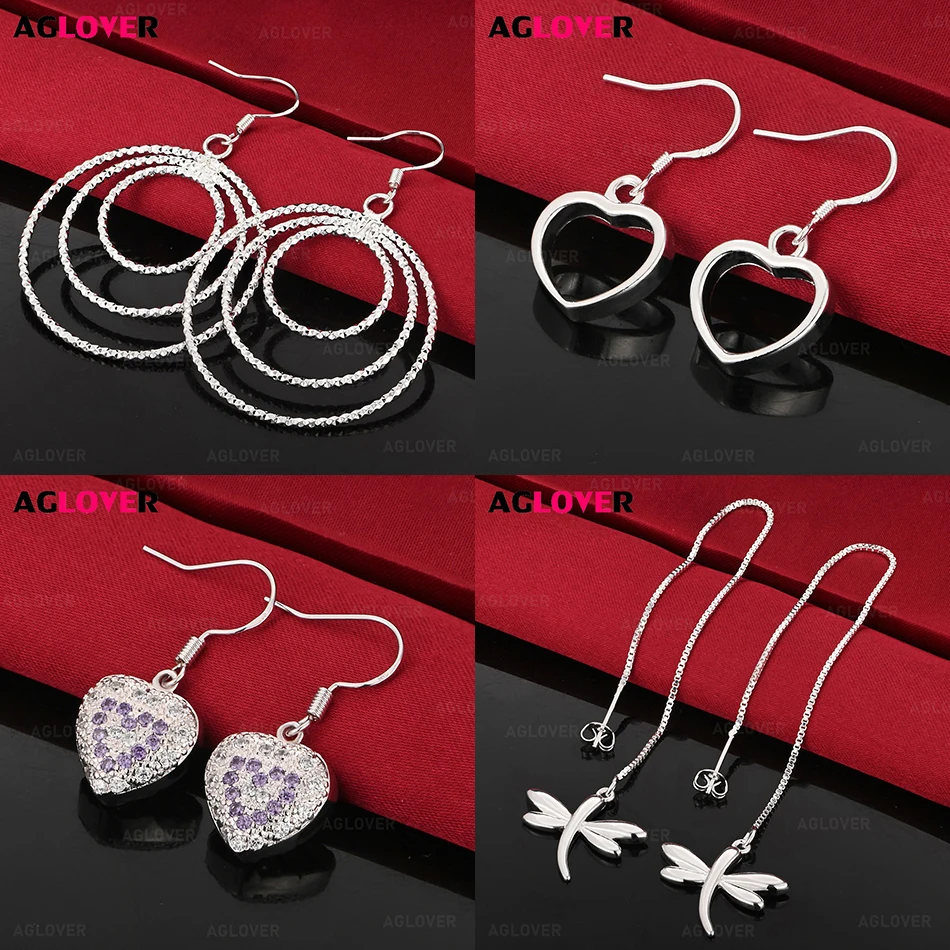 

AGLOVER 925 Sterling Silver Hollow Heart Shape Earrings Women Elegant Cute Party Holiday Gift Jewelry