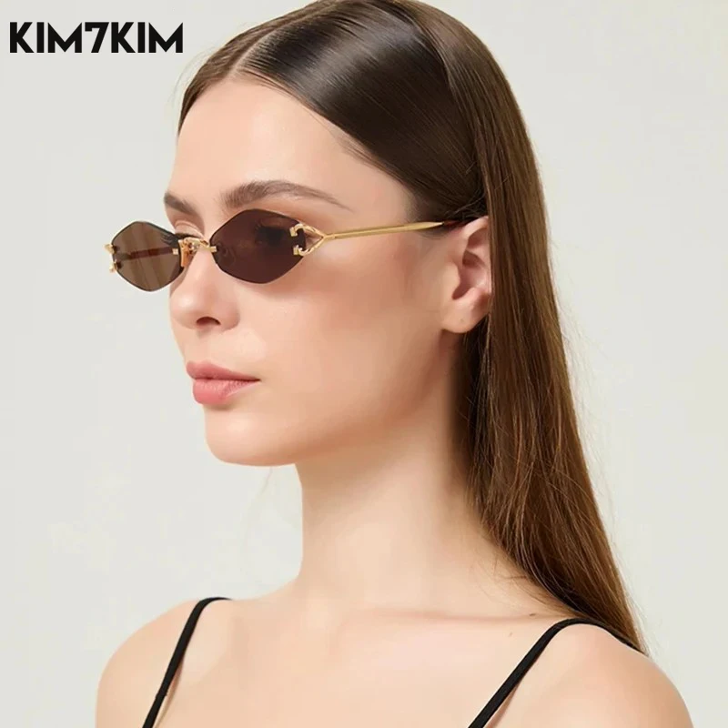 Gafas de sol pequeñas sin montura para mujer, marcas 2024 lujo, diseño Punk clásico, gafas de sol de Metal para mujer, gafas para hombre UV400