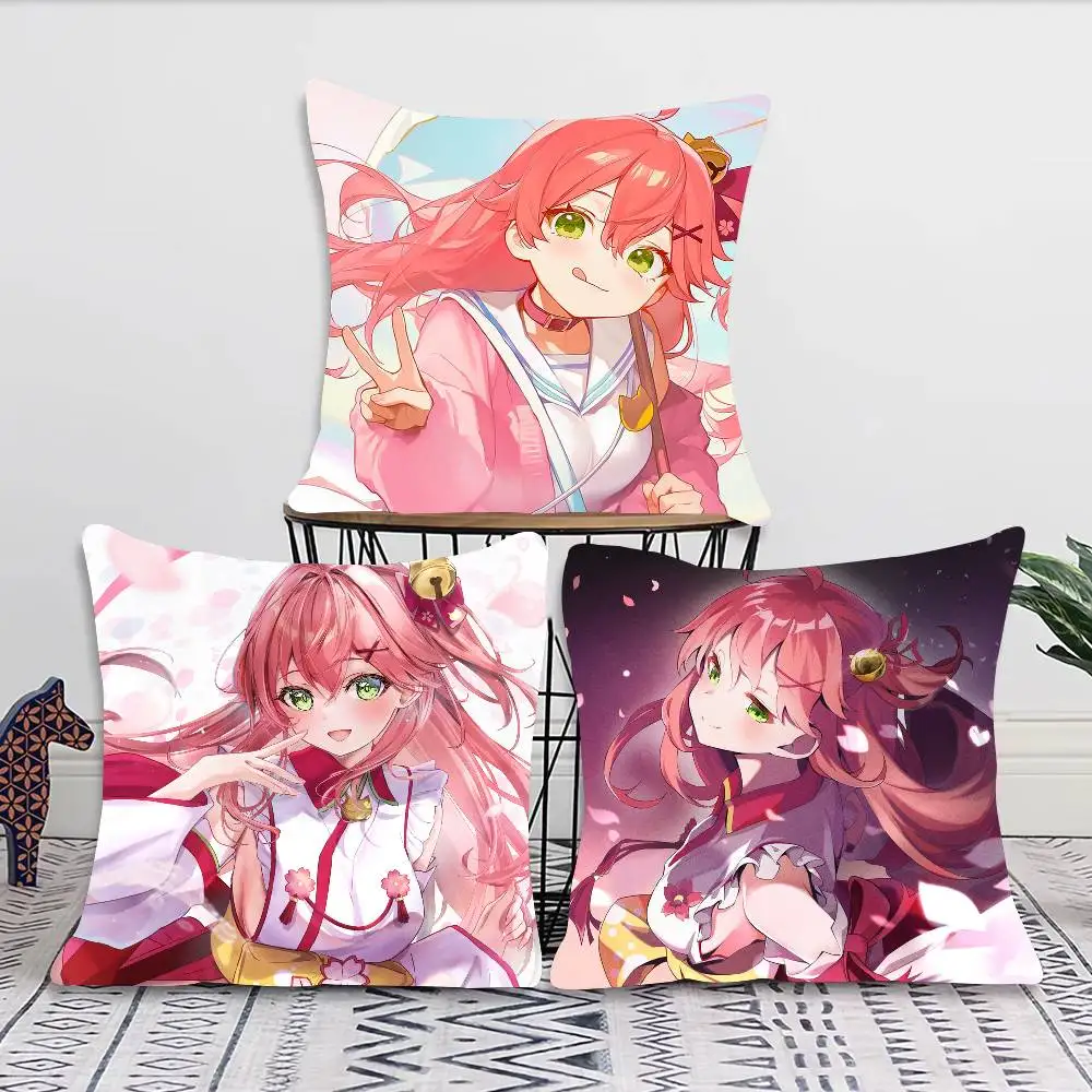 Sakura M-miko Anime Vtuber Pillow Case Fashion Square Pillowcase Bedroom Sofa Room Ins Decoration Leisure