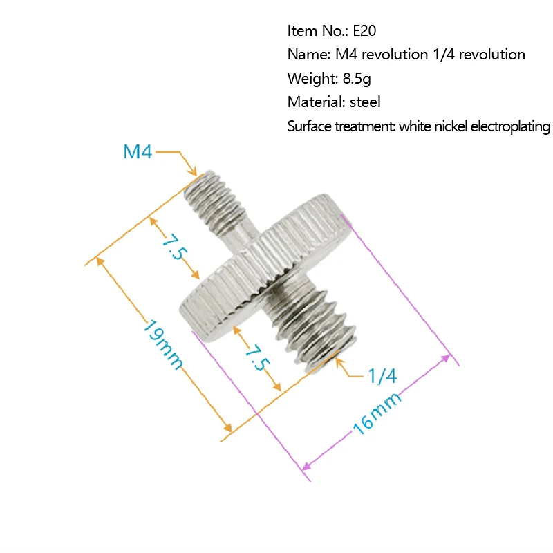 1/4 "ตัวผู้เป็น3/8" ตัวผู้อะแดปเตอร์แบบเกลียวตัวผู้สกรูอะแดปเตอร์สกรูหัวคู่ตัวแปลงสตั๊ดกล้องโลหะ ACC