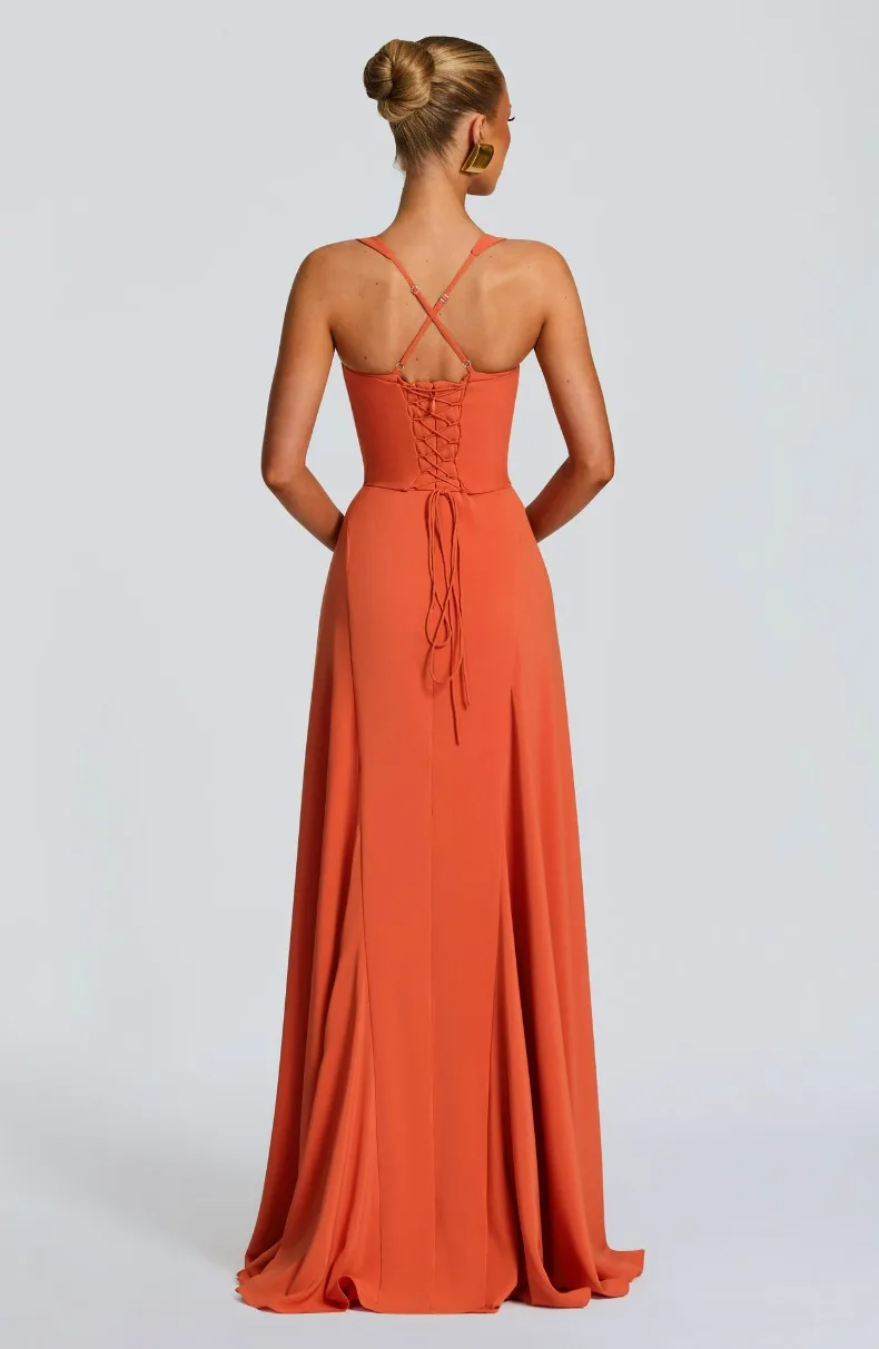 Einfarbiges trägerloses Camisole-Kleid mit Rückenausschnitt und Taillenbund, A-Linien-Kleid, elegantes Abendkleid für Geburtstagsfeiern und Brautjungfern. – Detail 14