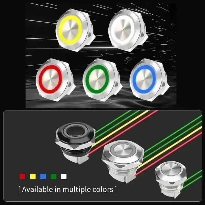 12/16/19/22/25/30mm Ultra Short LED Light 3-6V 12-24V Momentary Reset Waterproof Metal Push Button Switch With Wire