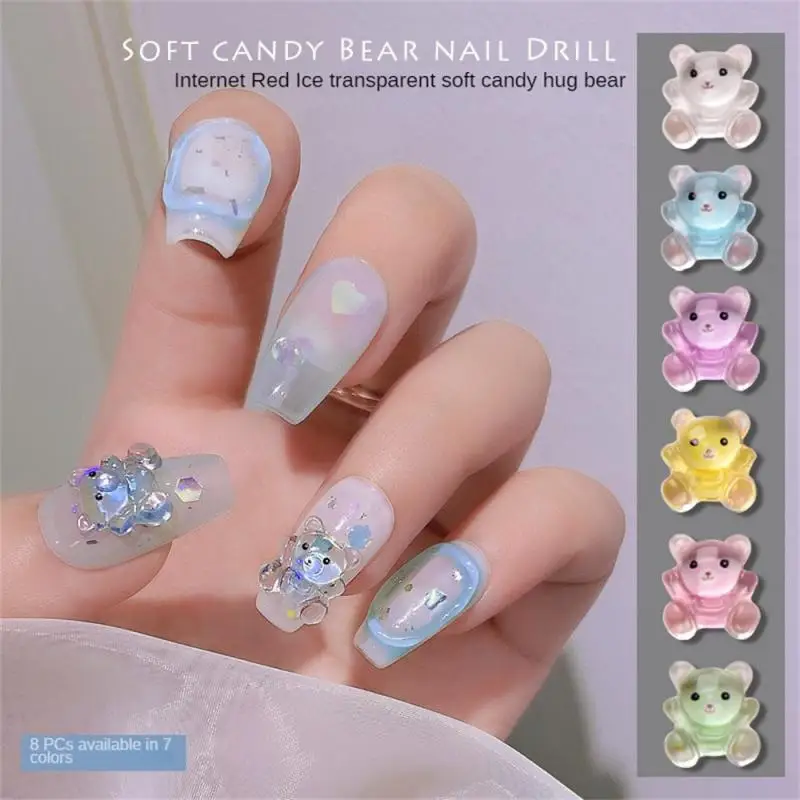 Nail Art Embellishment With Diamonds Fine Natural High Quality Lasting Shiny Popular Nail Art Cartoon Bear Charming Glass