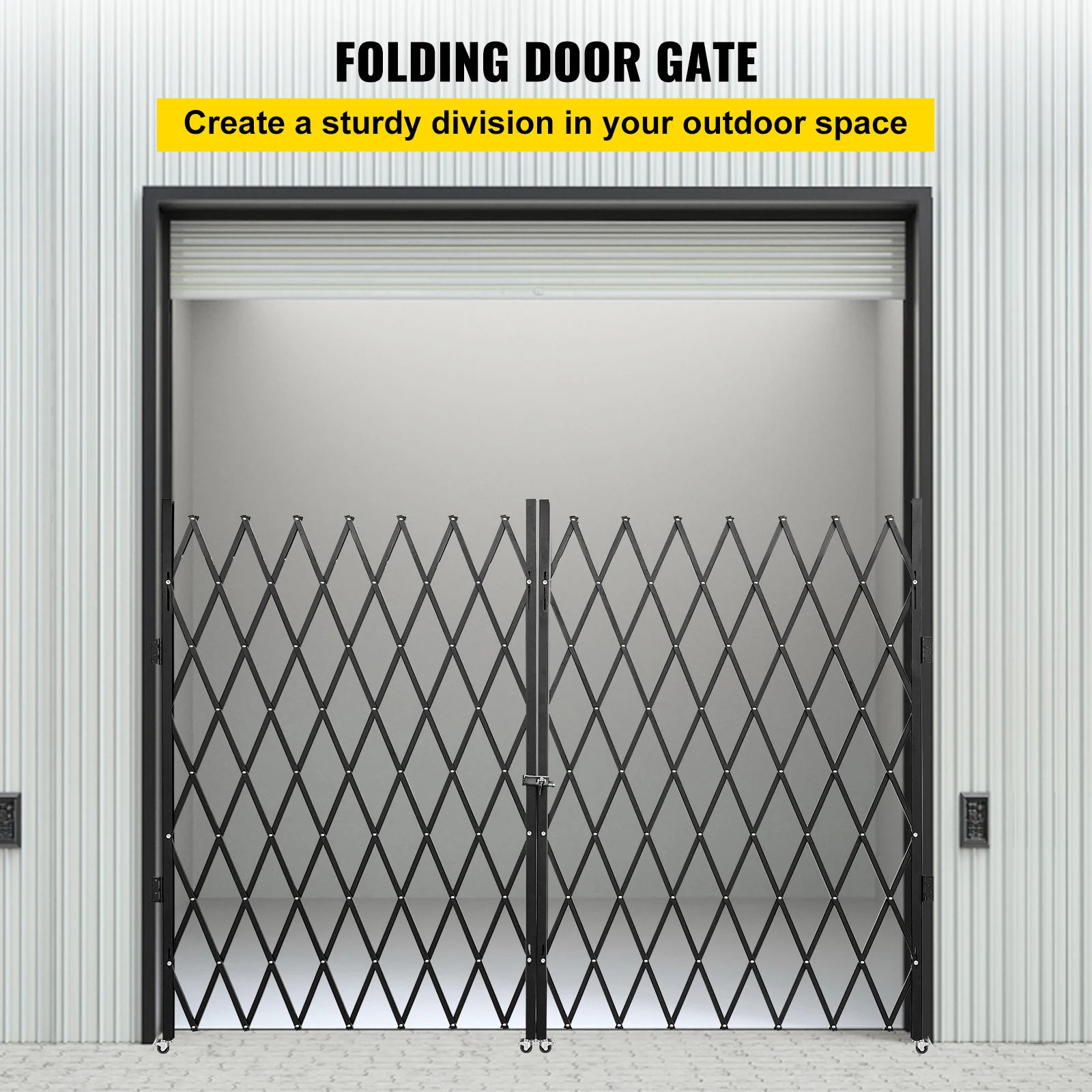 Double Folding Security Gate, 5\' H x 10\' W Folding Door Gate, 360 °   Rolling Barricade Gate, Steel Accordion Security Gate, Flexible Expanding Security Gate, Scissor Gate or Door with Keys