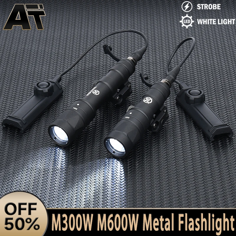 Metal M300 M300W M600 M600W Strobe Flashlight White LED Hunting Scout Light Dual Funtion Pressure Switch Fit 20mm Picatinny Rail