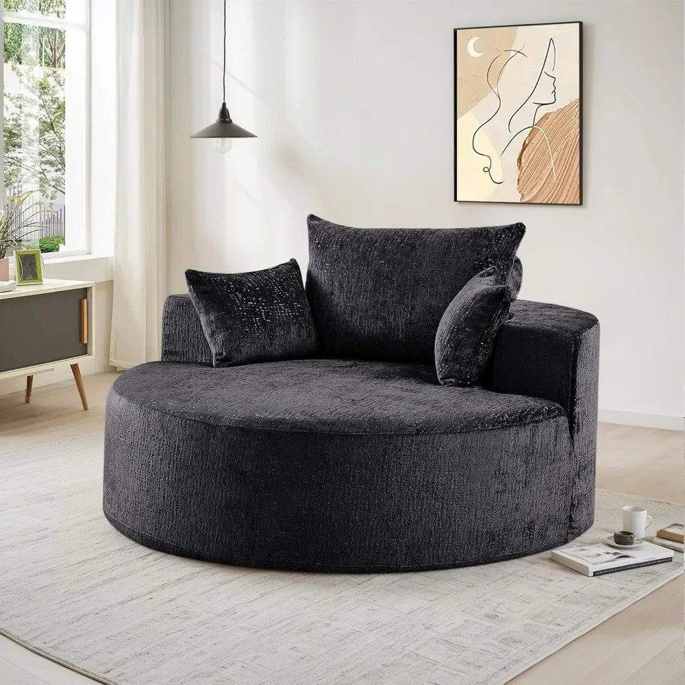 

Chaise Longue Chair, Modern 55-inch Upholstered Chenille Deep Seat Circle Single Cloud Lounge Floor Sofa Chair, Chaise Lounge