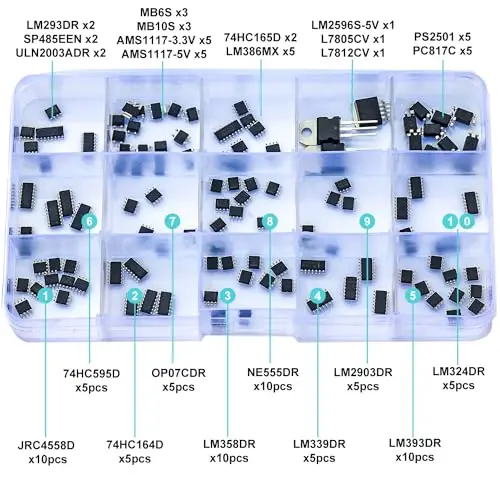 Sirkuit terintegrasi SMD llm358dr nene555dr LM324DR 7474hc165d LM386MX L7805CV