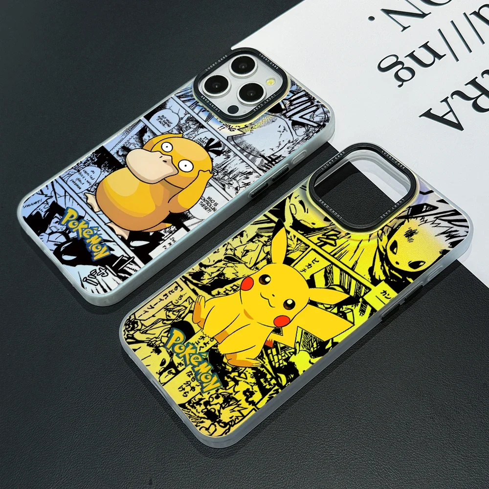 Bulbasaurs Psyducks Pikachus Phone Case for iPhone 16 15 14 Plus 13 12 11 Pro Max X Xs XR 8 7 Gradient Color IMD Hard Cover