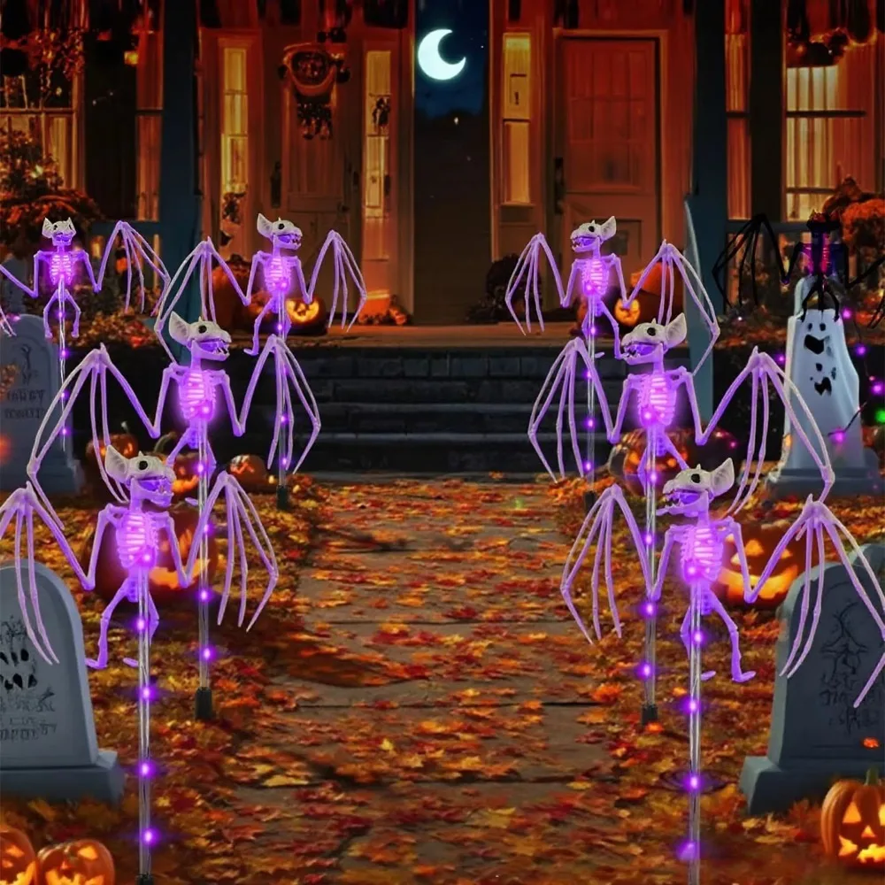Waterproof Halloween Bat Solar Light Windproof High-Efficiency Solar Panels Yard Floor Lamp Stick-in-the-ground Flexible Head