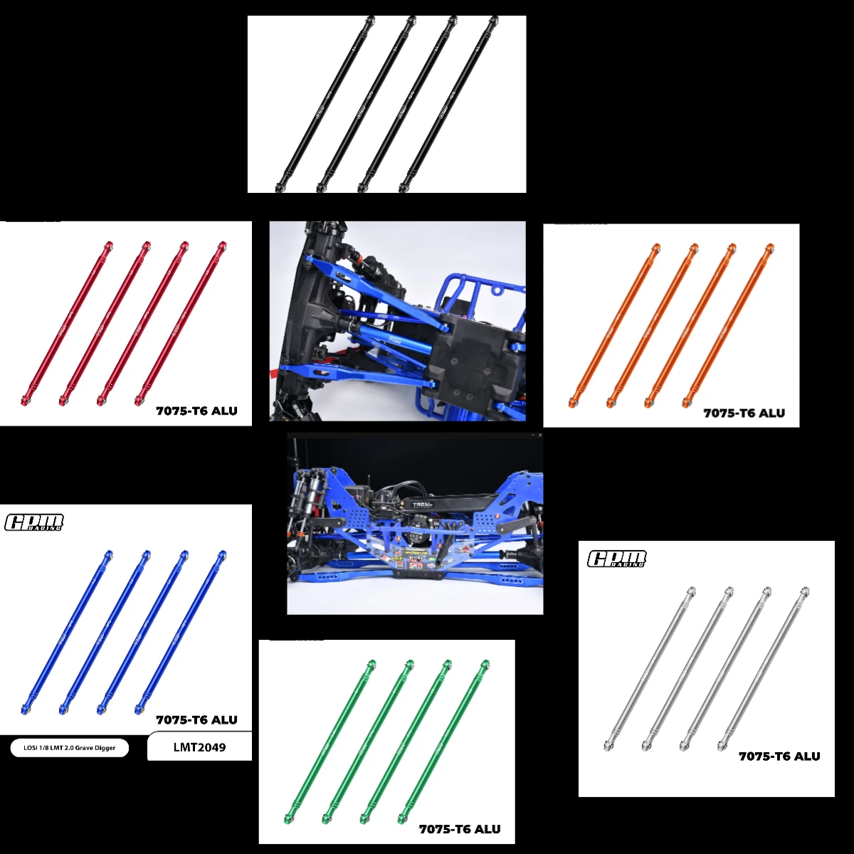 

Набор верхних звеньев из сплава GPM 7075-T6 для LOSI 1/8 LMT 2.0 Grave Digger LOS244013