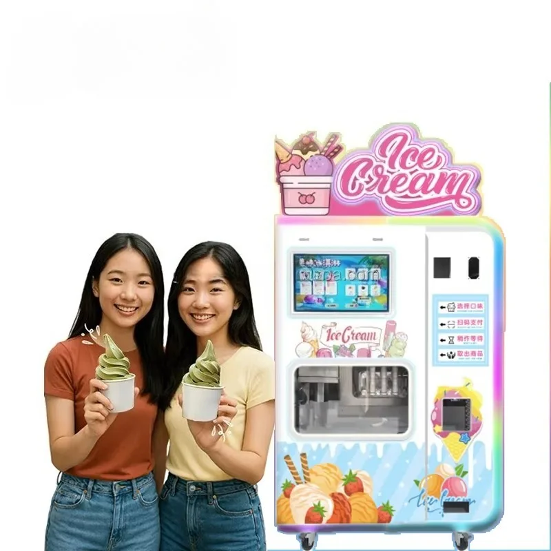 Customized Fully Automatic Commercial Soft Serve Ice Cream Vending Machine Three Flavors Popular Robot Design with SDK Function